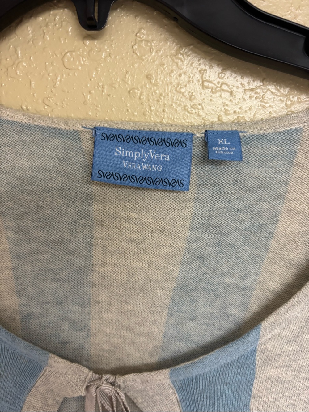 Vera Wang Blue & Gray Striped Long-Sleeve Top with Orange Floral Border - Picture 3 of 6